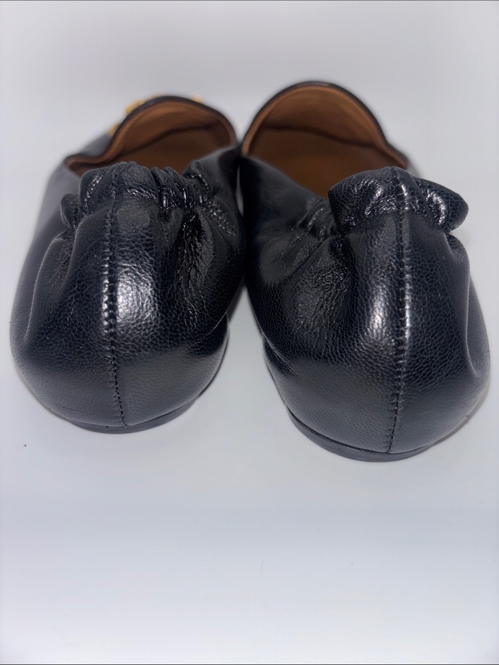 Tory Burch Black Leather Slip-On Loafers with Gold Logo - Picture 6 of 12